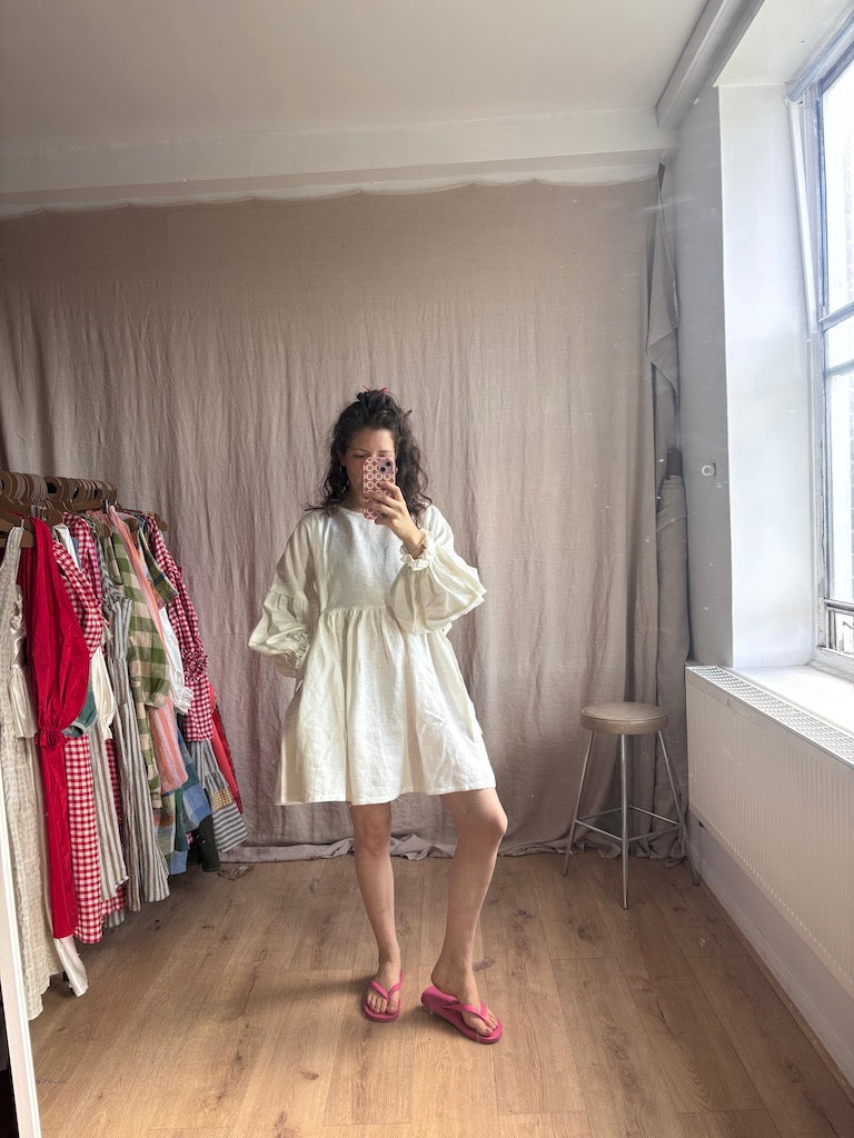 White linen Isobel dress made to order slow fashion uk