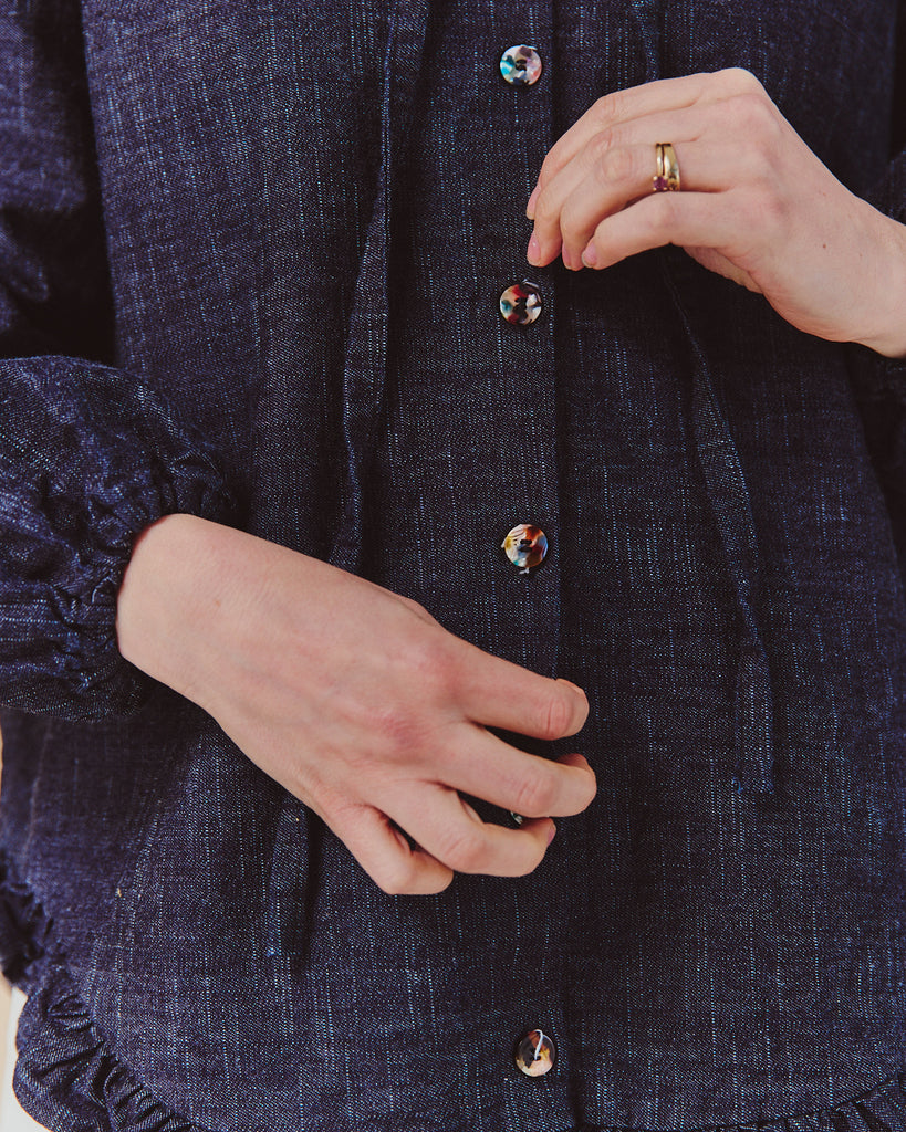 Cotton denim shirt with buttons made to order in the UK