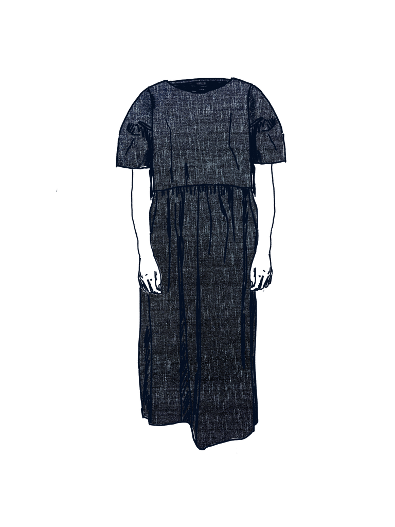 Deadstock denim everyday dress made to order with tshirt sleeves